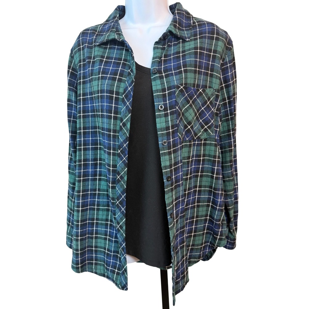 Gap Plaid Flannel Button Down Cotton Green Navy Large